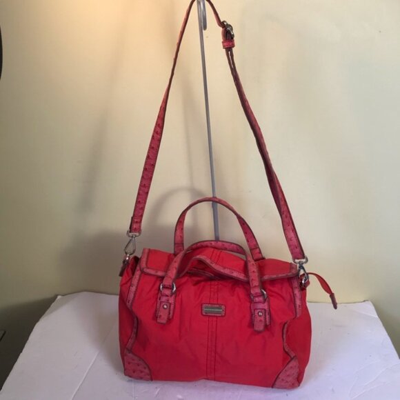 UNITED COLORS OF BENETTON Nylon Satchel Shoulder Crossbody Bag Tote Zip Snap Red - Picture 3 of 15